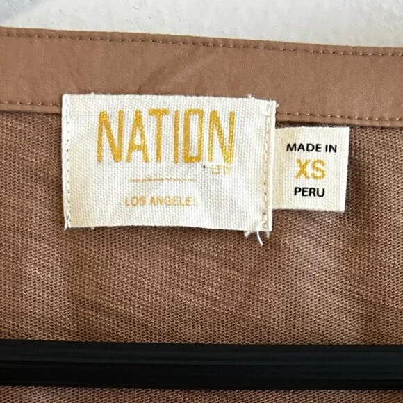 Nation Los Angeles Camel/Tan V-Neck Cotton Henley Top SZ XS - Picture 5 of 7